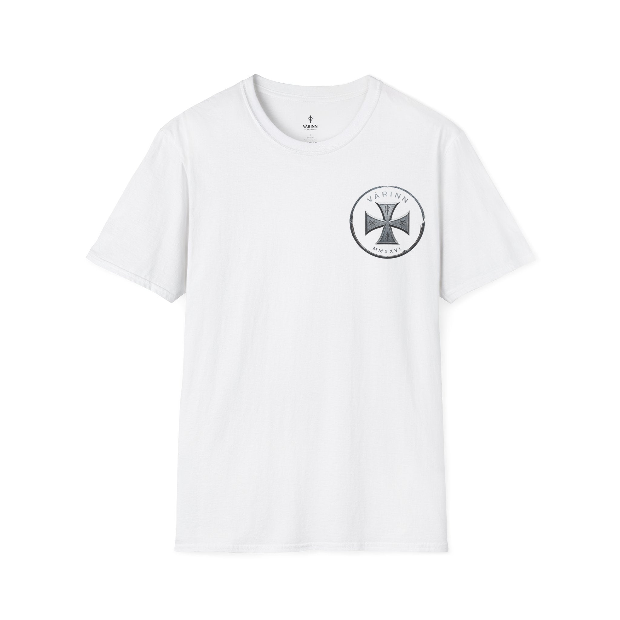 Badge T‑Shirt — Minimalist Maltese Cross Chest Logo