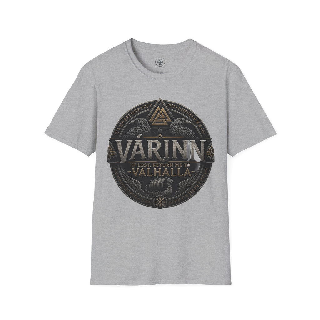 Várinn Valhalla Shield T-Shirt — Norse Viking Symbol Tee