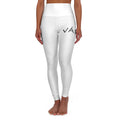 High-Waisted Yoga Leggings — Minimal White AOP with VÁNN Accent