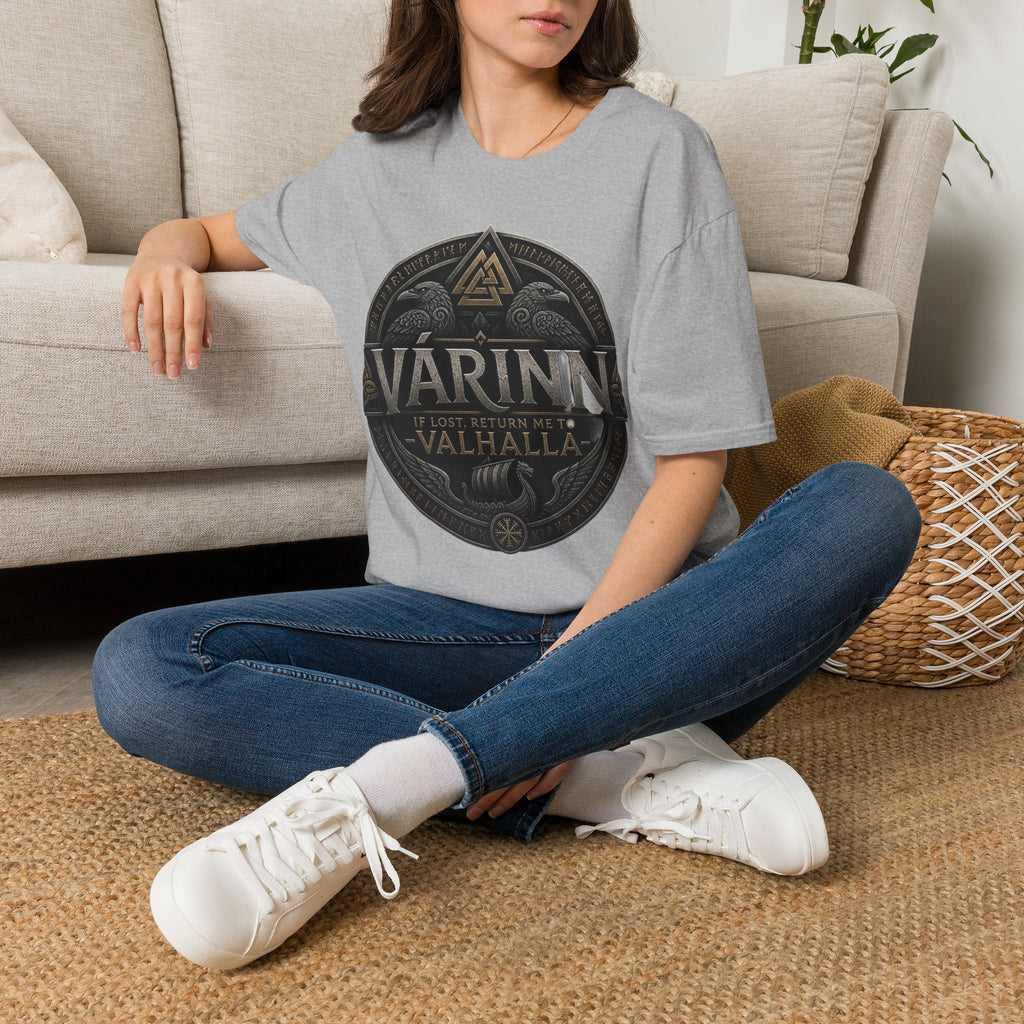 Várinn Valhalla Shield T-Shirt — Norse Viking Symbol Tee