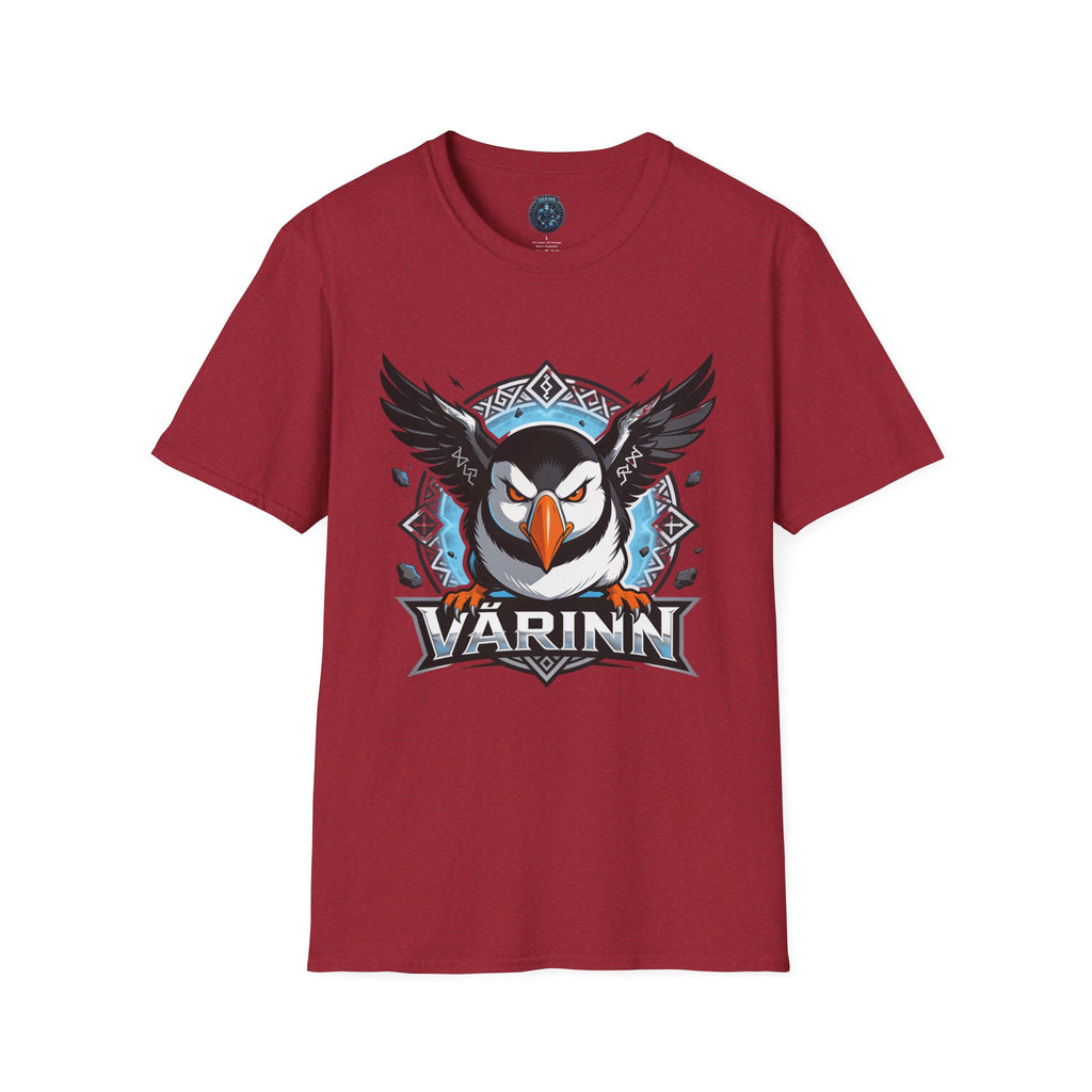 Viking Puffin T-Shirt — Bold Nordic Bird Graphic with "Várinn" Text