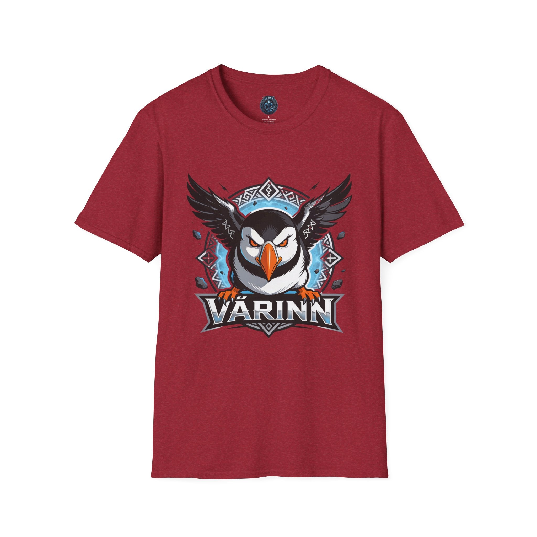 Viking Puffin T-Shirt — Bold Nordic Bird Graphic with "Várinn" Text