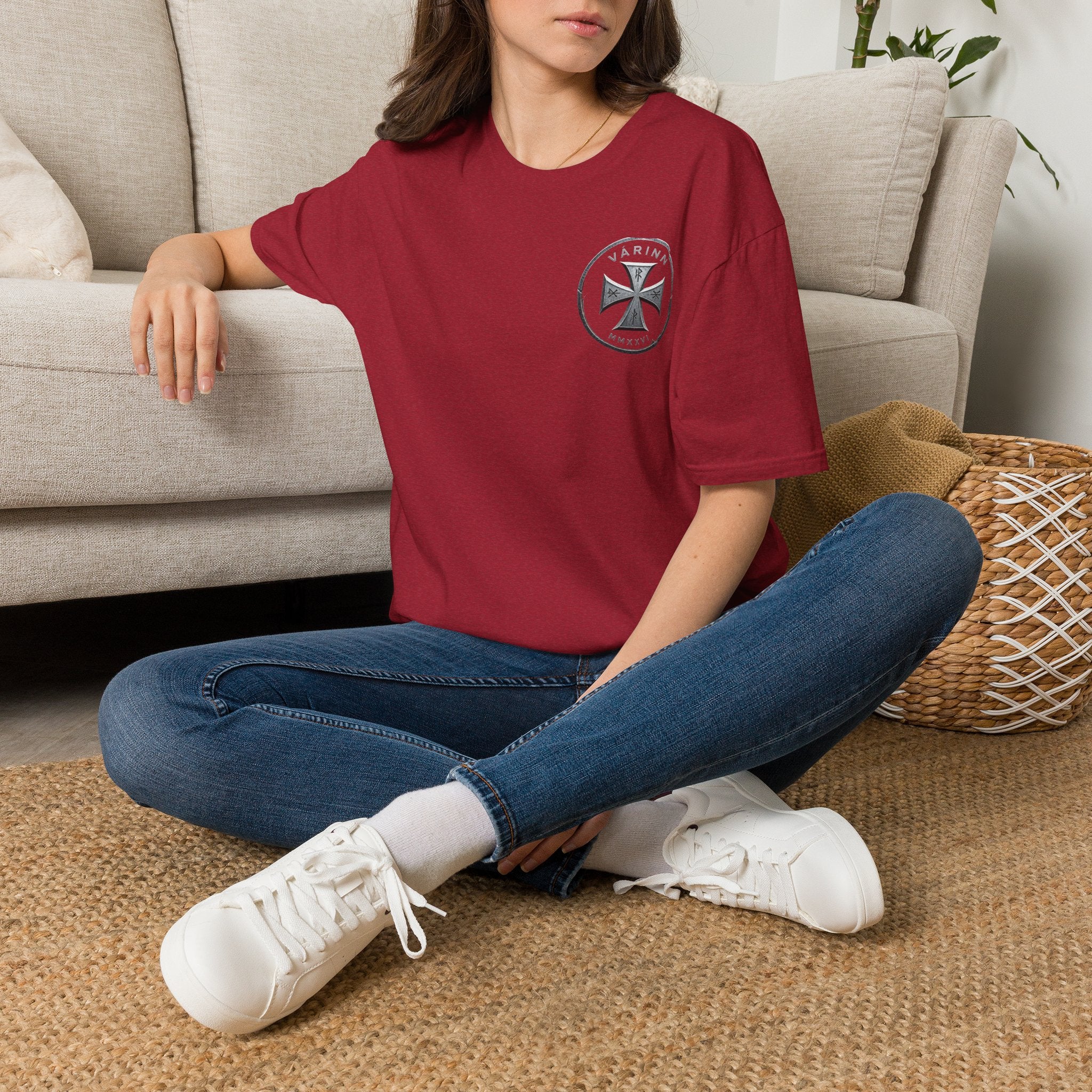 Badge T‑Shirt — Minimalist Maltese Cross Chest Logo