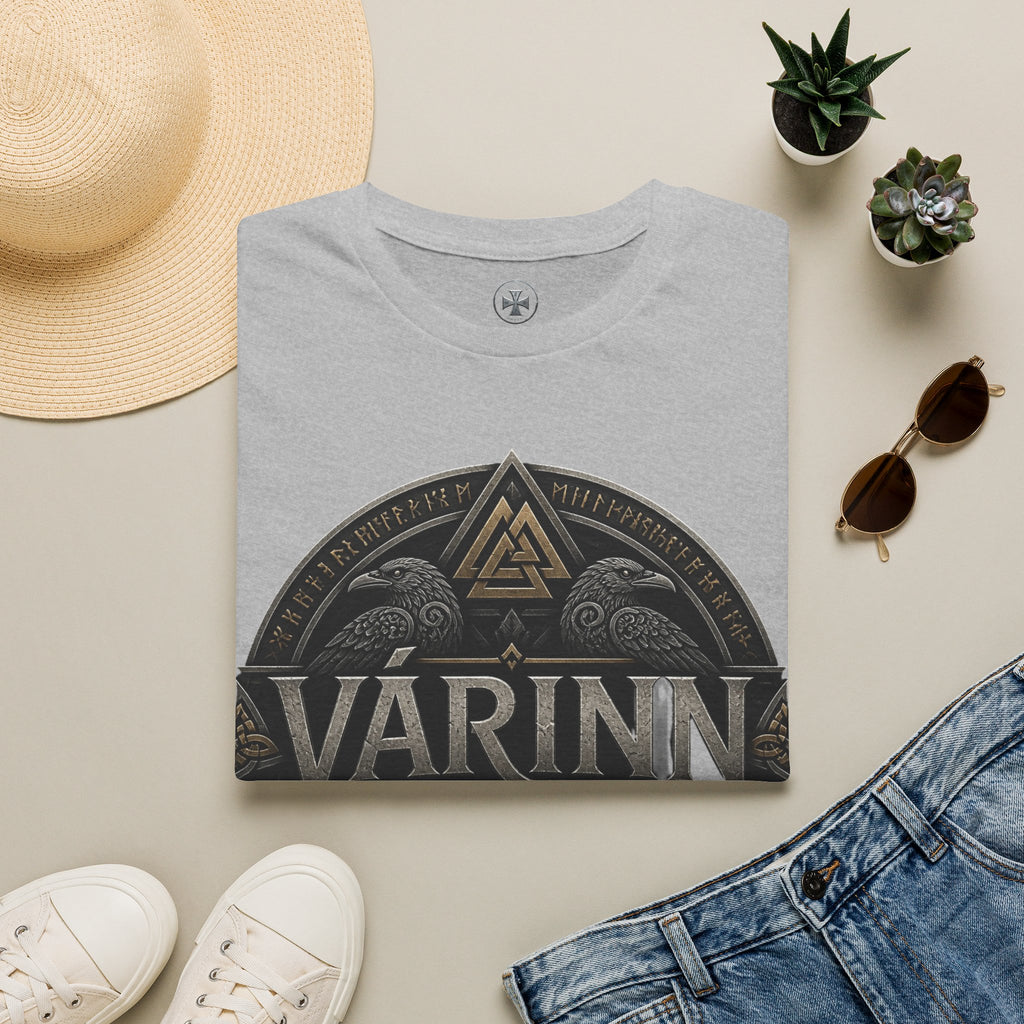 Várinn Valhalla Shield T-Shirt — Norse Viking Symbol Tee