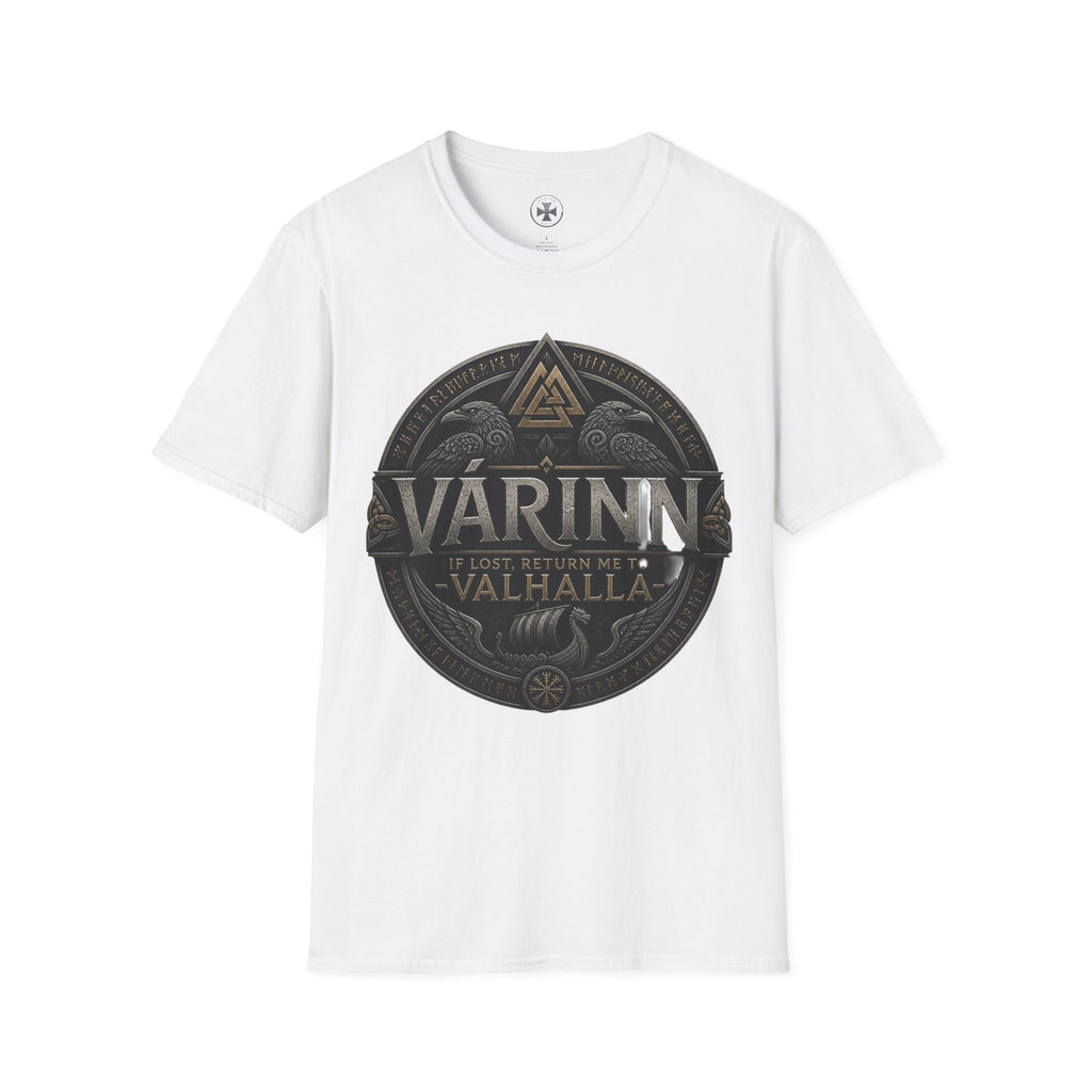 Várinn Valhalla Shield T-Shirt — Norse Viking Symbol Tee