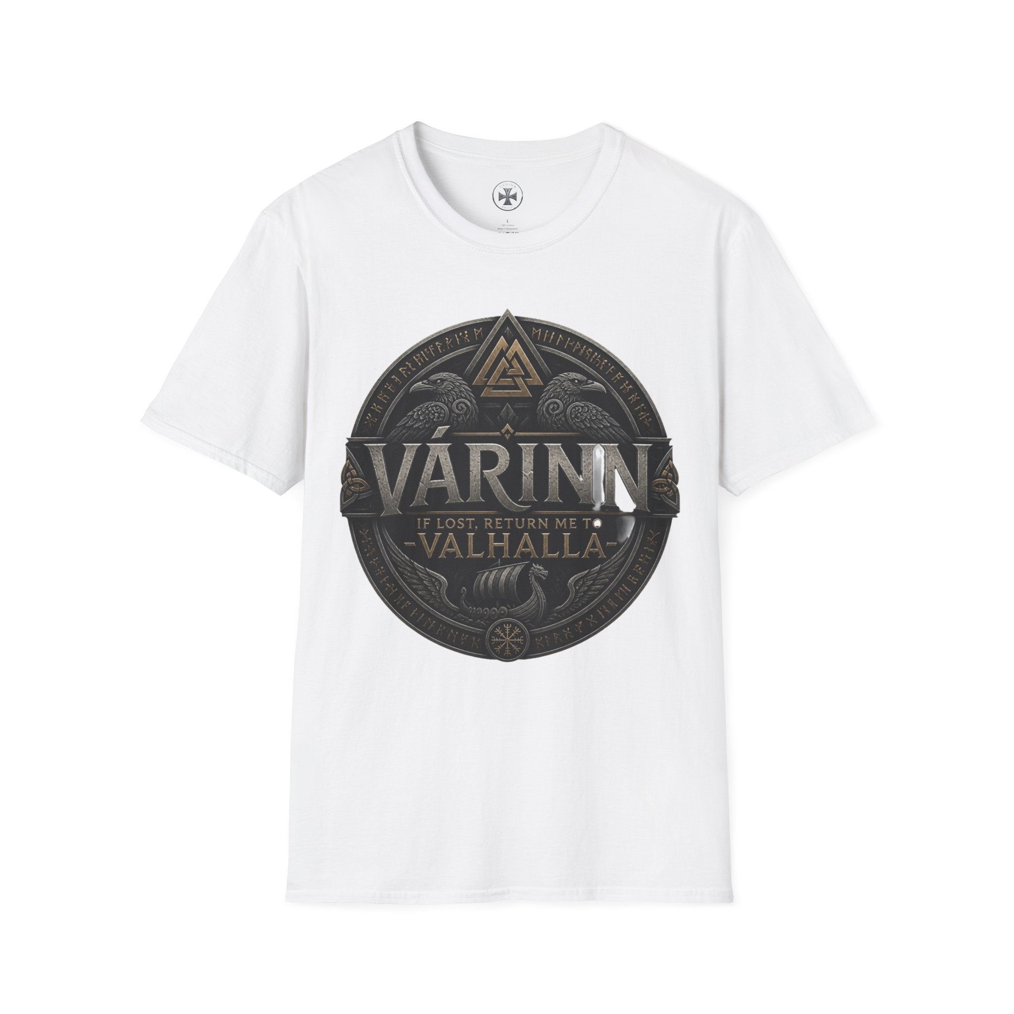 Várinn Valhalla Shield T-Shirt — Norse Viking Symbol Tee