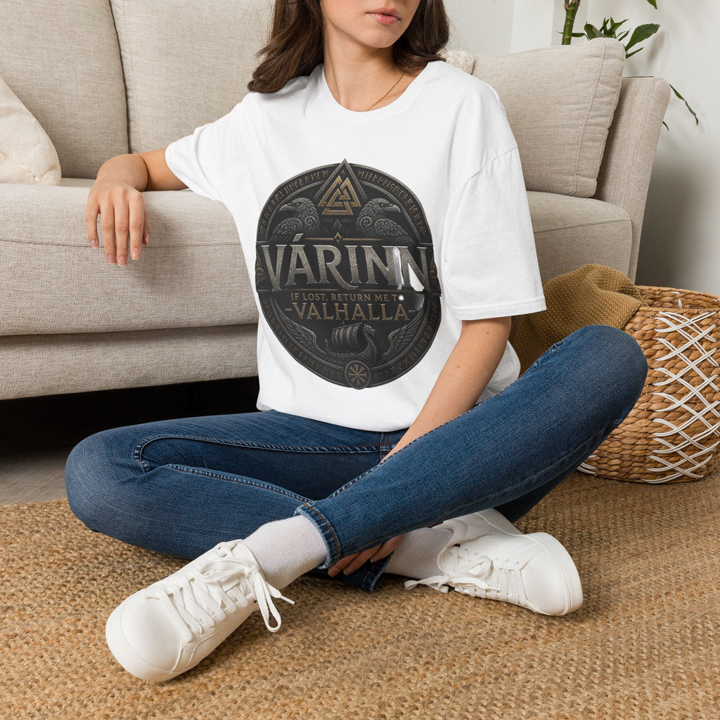 Várinn Valhalla Shield T-Shirt — Norse Viking Symbol Tee