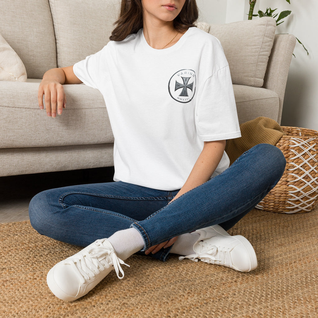 Badge T‑Shirt — Minimalist Maltese Cross Chest Logo