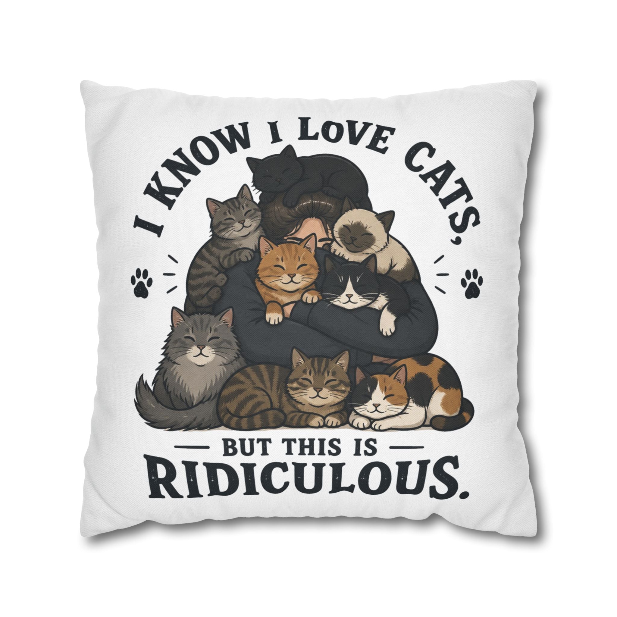 Decorative Pillow — "I Know I Love Cats, But This Is Ridiculous" Cat Lover Throw Pillowcase