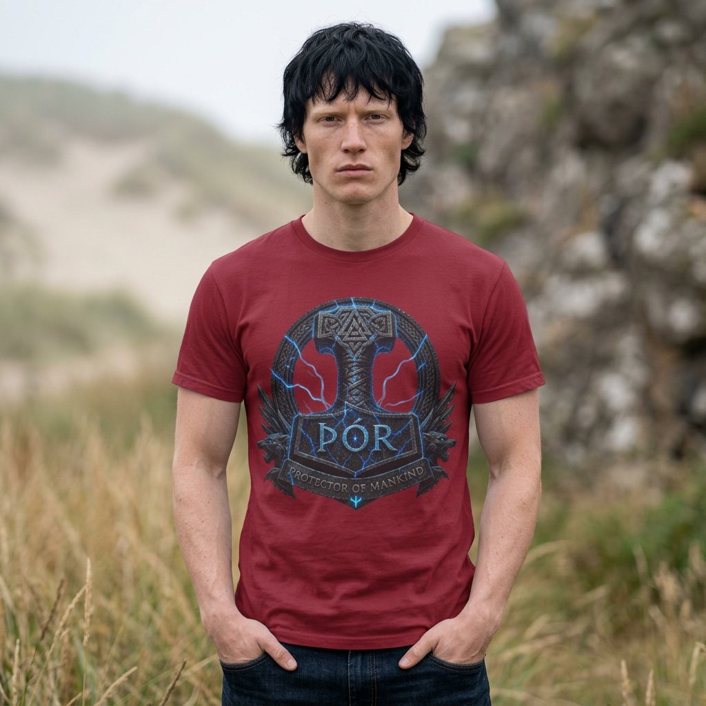 Thor Thunder Hammer T‑Shirt — Norse Rune Lightning Design