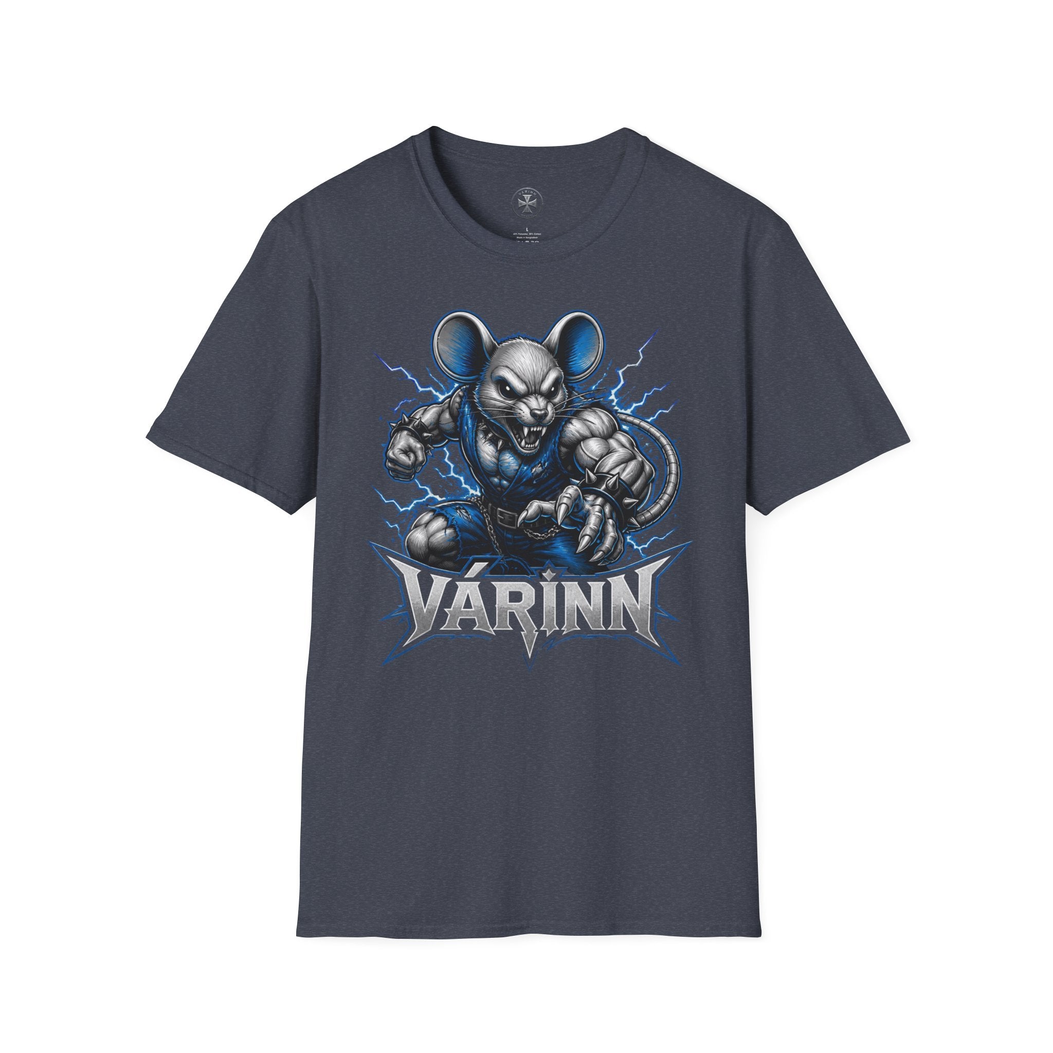 Electric Battle Mouse T-Shirt — Fierce Cartoon Rodent Graphic Tee ("Yärinn")