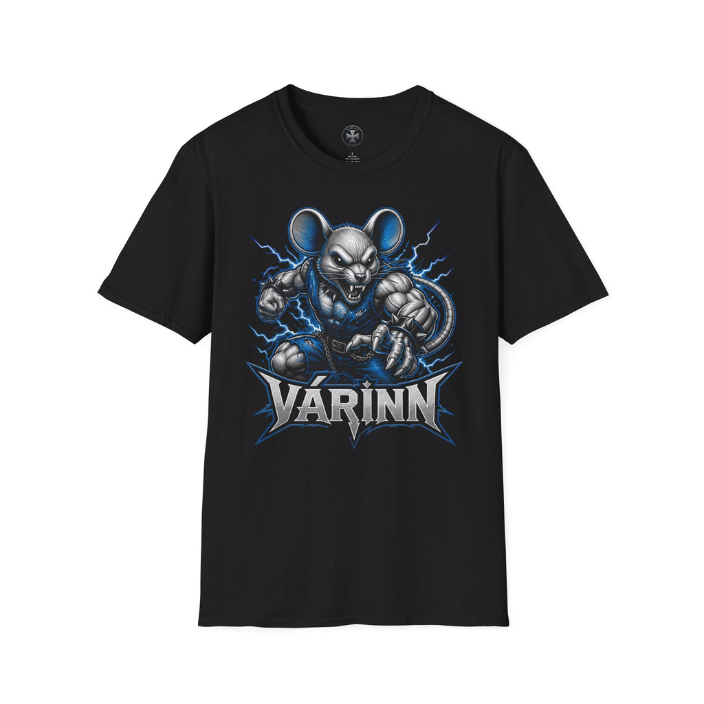 Electric Battle Mouse T-Shirt — Fierce Cartoon Rodent Graphic Tee ("Yärinn")