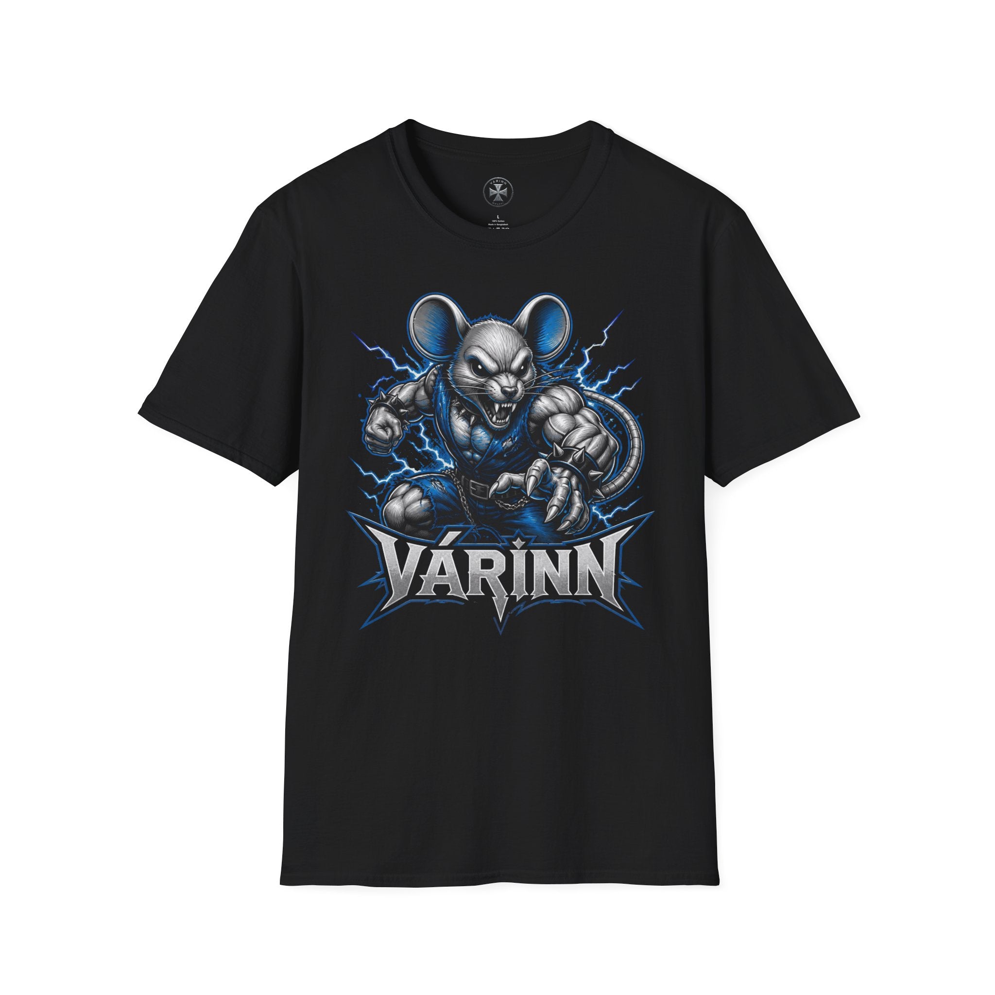 Electric Battle Mouse T-Shirt — Fierce Cartoon Rodent Graphic Tee ("Yärinn")