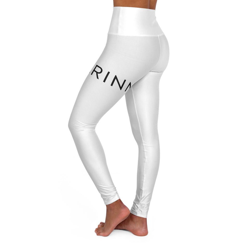 High-Waisted Yoga Leggings — Minimal White AOP with VÁNN Accent
