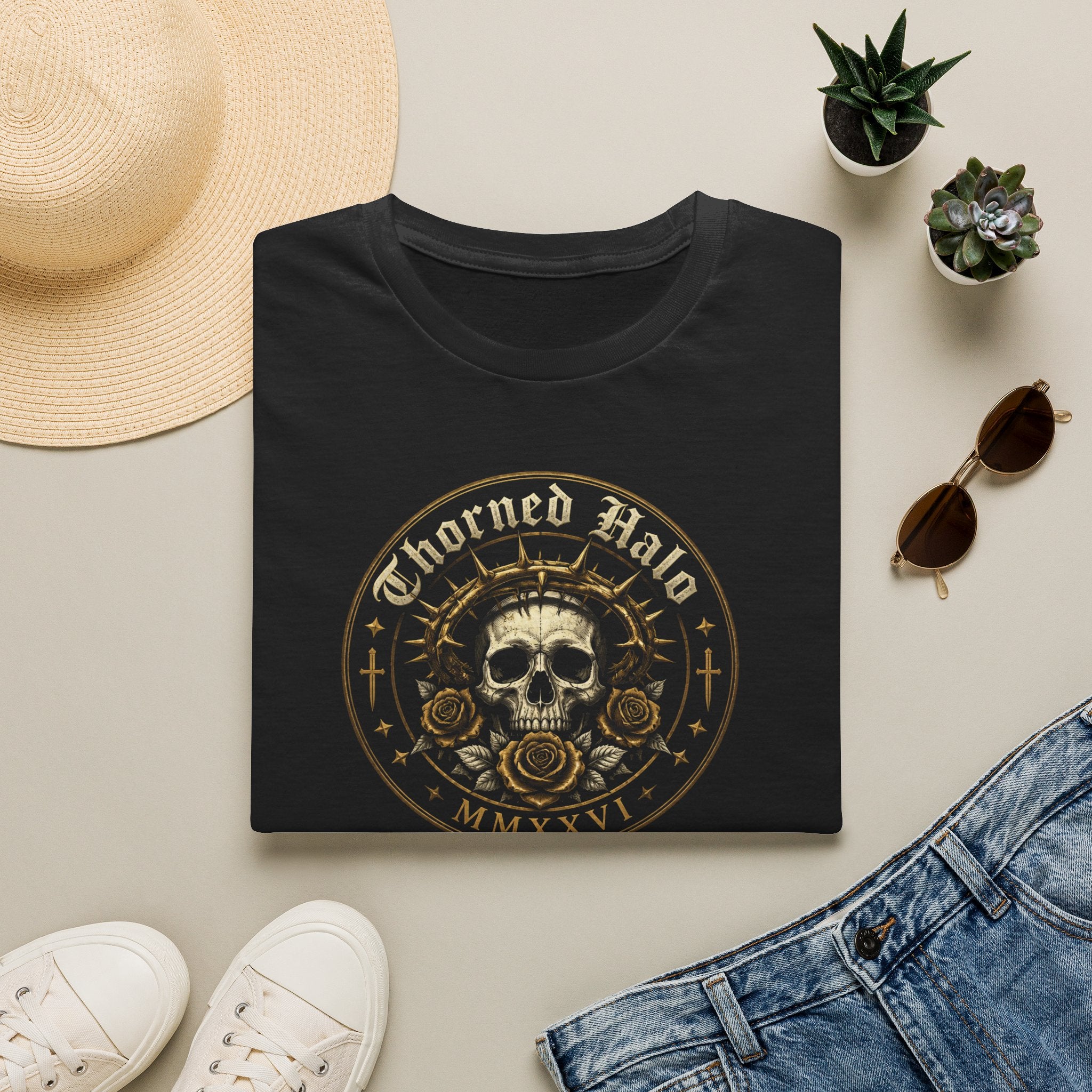 Skull Crest T-Shirt — "Thorned Halo" Vintage Gothic Graphic Tee