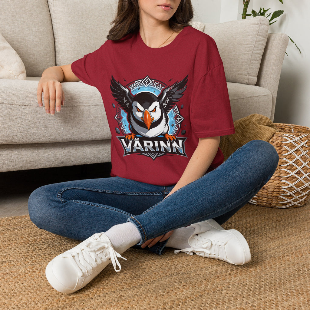 Viking Puffin T-Shirt — Bold Nordic Bird Graphic with "Várinn" Text