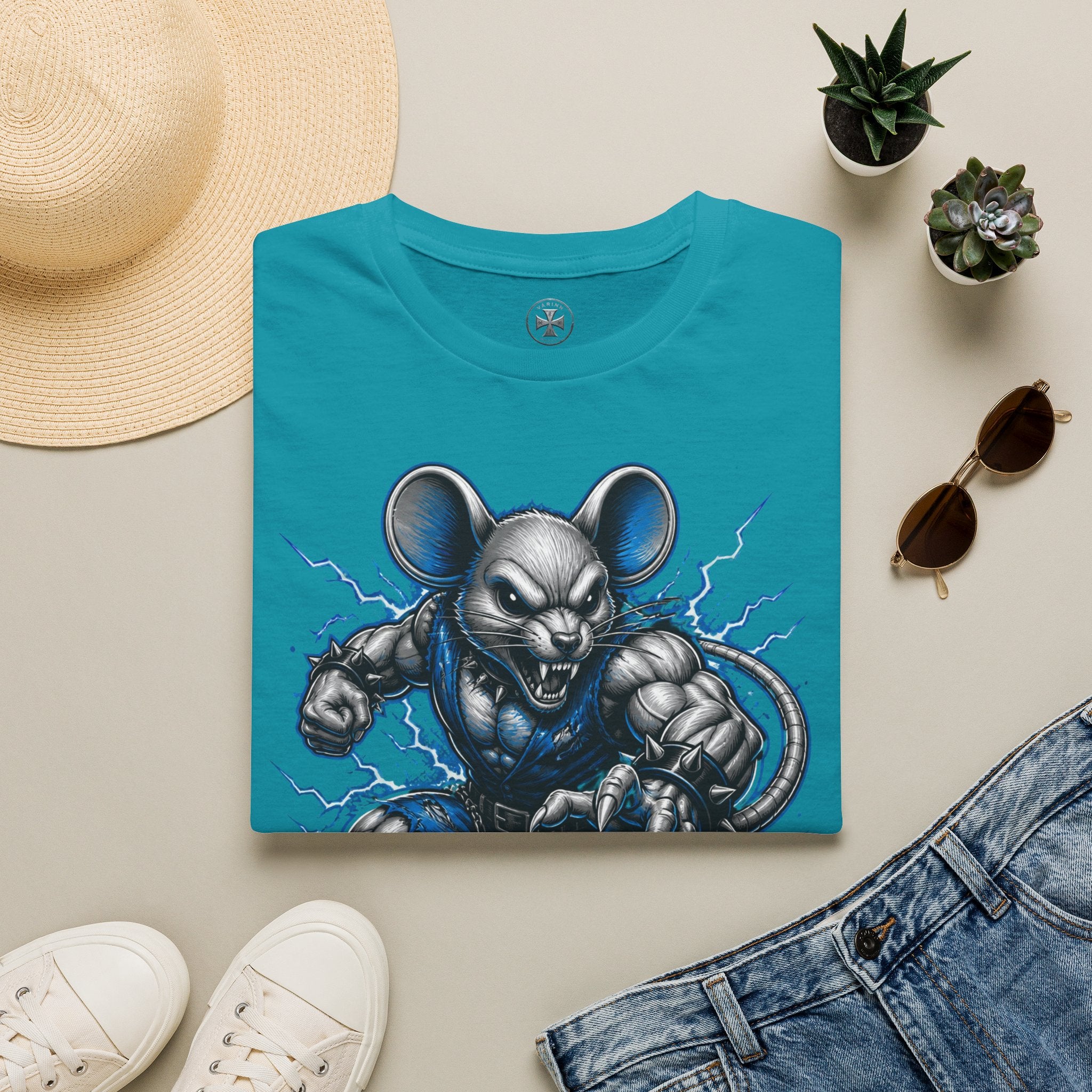 Electric Battle Mouse T-Shirt — Fierce Cartoon Rodent Graphic Tee ("Yärinn")