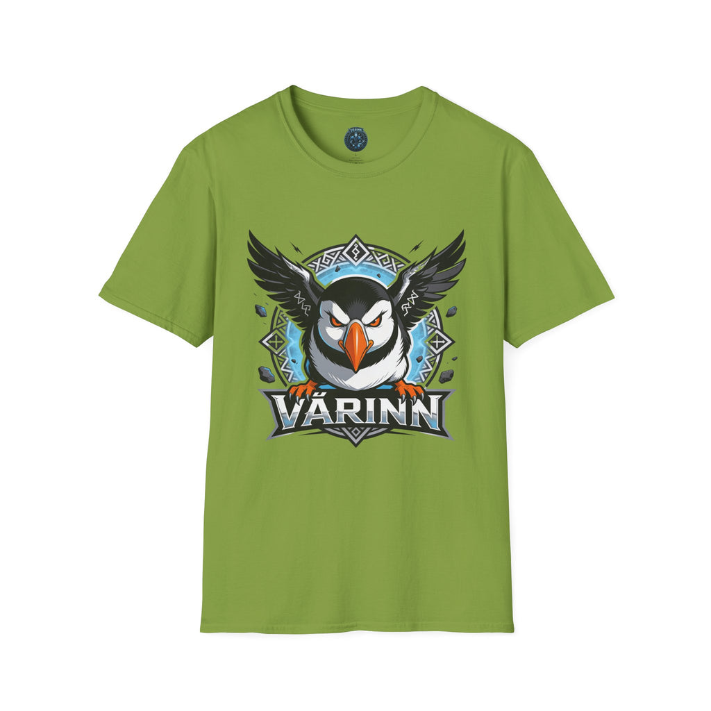 Viking Puffin T-Shirt — Bold Nordic Bird Graphic with "Várinn" Text