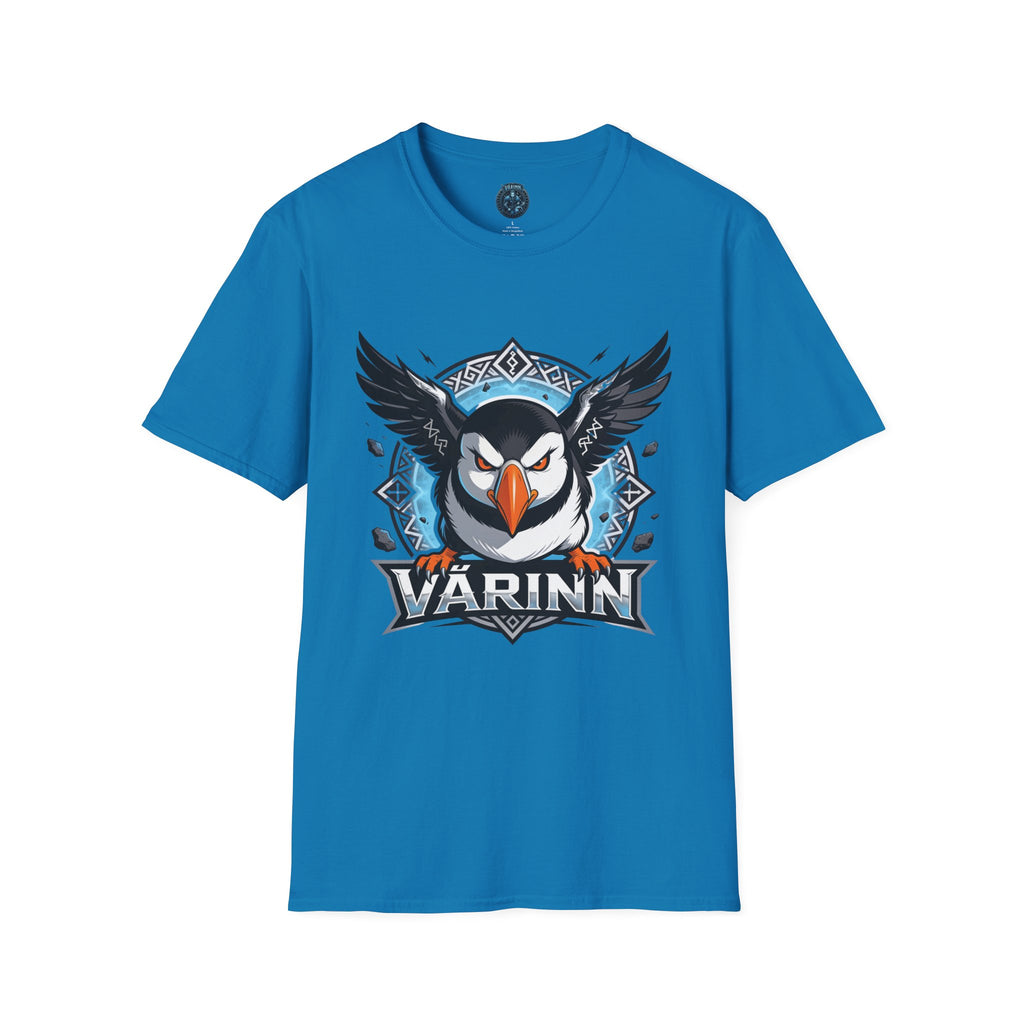 Viking Puffin T-Shirt — Bold Nordic Bird Graphic with "Várinn" Text