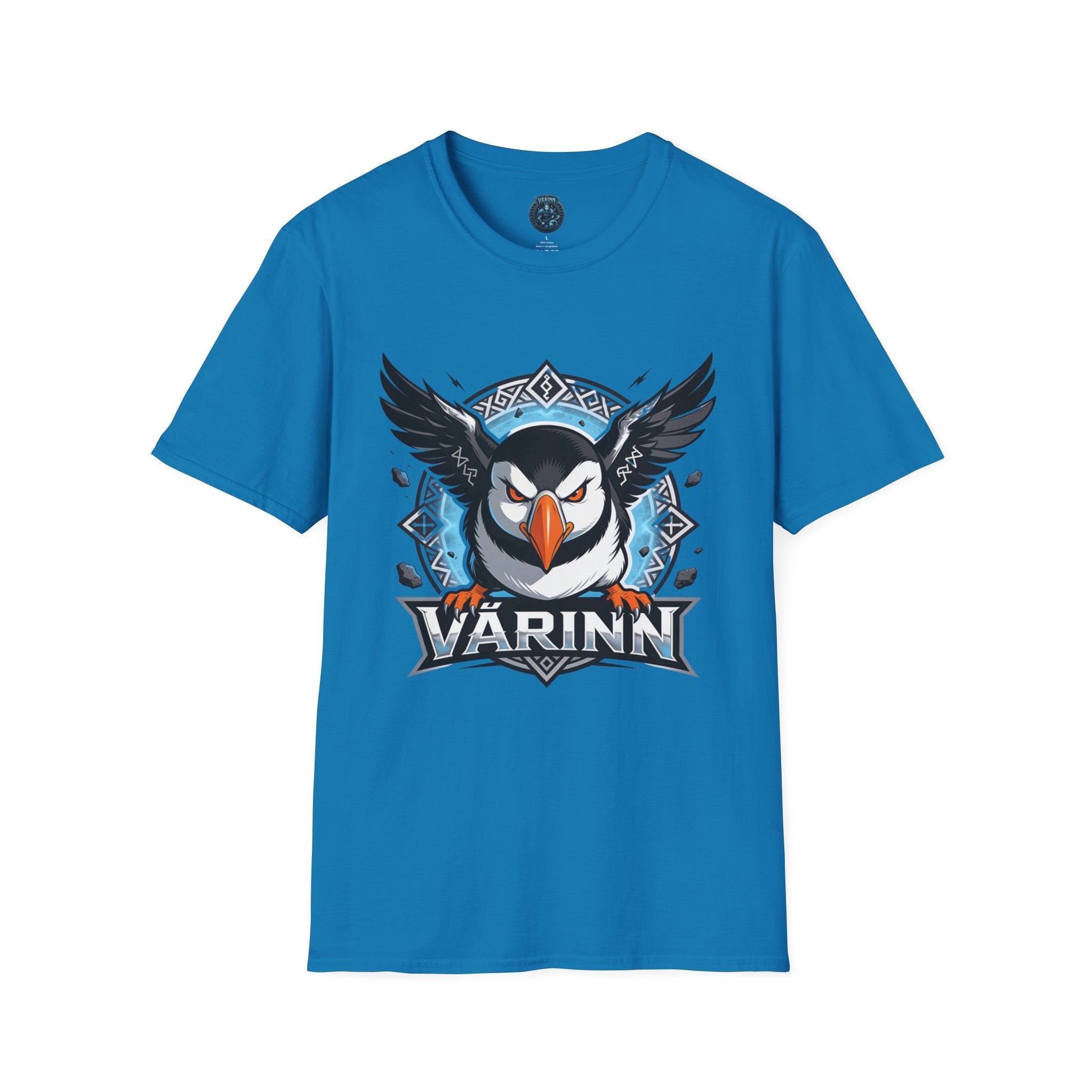 Viking Puffin T-Shirt — Bold Nordic Bird Graphic with "Várinn" Text