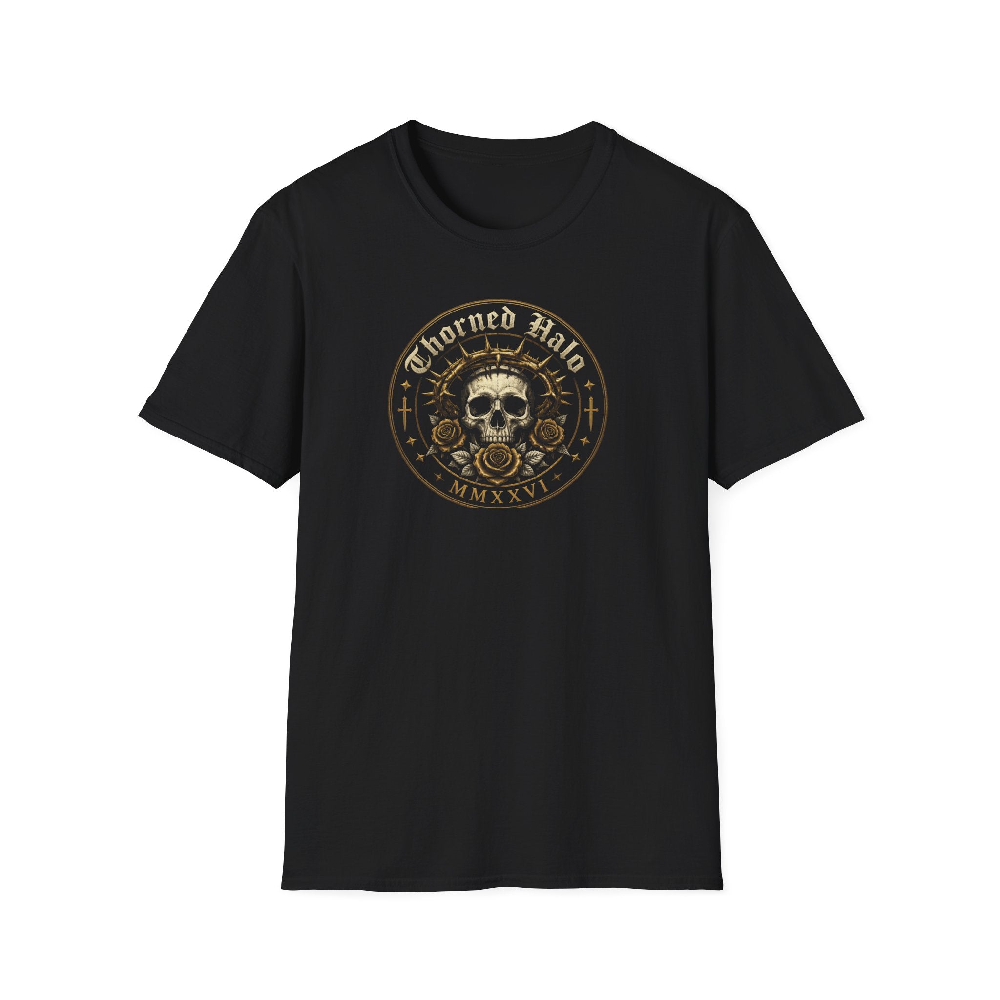 Skull Crest T-Shirt — "Thorned Halo" Vintage Gothic Graphic Tee
