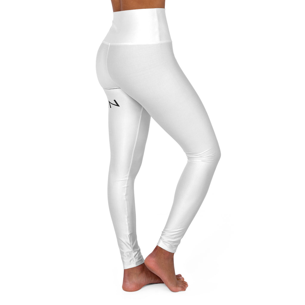 High-Waisted Yoga Leggings — Minimal White AOP with VÁNN Accent