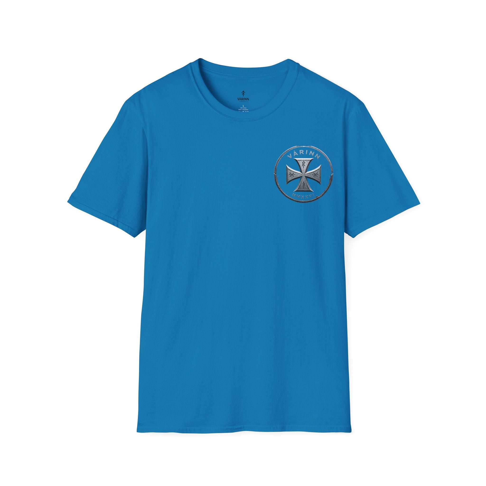 Badge T‑Shirt — Minimalist Maltese Cross Chest Logo