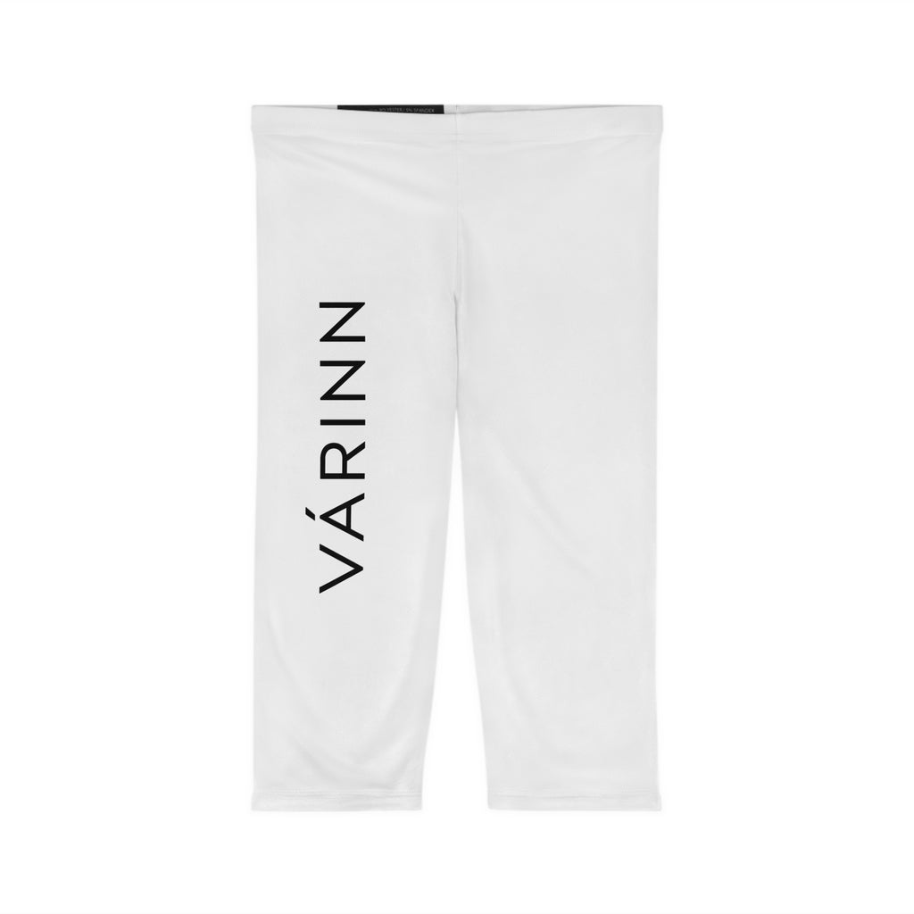 VÁRINN Vertical Logo Capri Leggings — Minimal White Activewear